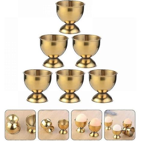 Coquetiers dorés en forme de coquetiers à œufs durs, parfaits pour décorer une table lors de fêtes, mariages ou autres réceptions (lot de 6). (1/5)