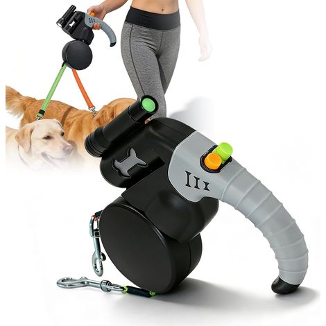 Laisse Chien Enrouleur 3m, Laisse Chien pour Chiens Petits & Moyens, pour 2 Chiens avec Lampe LED, Distributeur De Sacs, Anti-Emmêlement 360° (1/5)