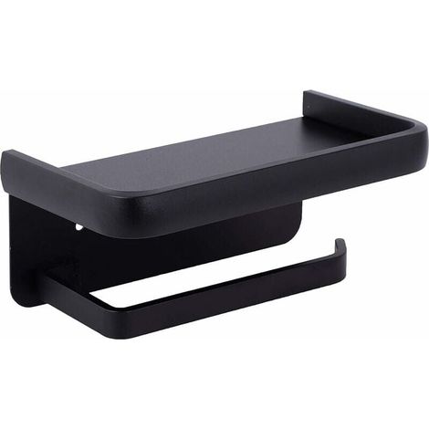 Toilettenpapierhalter zur Wandmontage mit Ablage, ohne Bohren, selbstklebender Toilettenpapierhalter aus Aluminium, Papierrollenhalter für Badezimmer-WC, Schwarz (1/4)