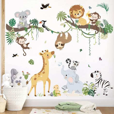 Stickers Muraux Animaux Jungle Branche Autocollant Mural Girafe (1/5)