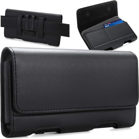 iPhone 14/14 Pro Ceinture Étui, 13 13 Pro 12 11 Clip Ceinture Housse Étui Ceinture Universel Cuir de Protection Porte-Cartes en Holster Clip Coque pour Samsung Galaxy S22 S23, S21 S20 S8 S9 (1/5)