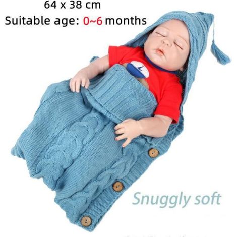 Gigoteuse - Tricot Acrylique - Pour Bébé 0-6 Mo - Bleu - 64 x 38 cm (1/4)