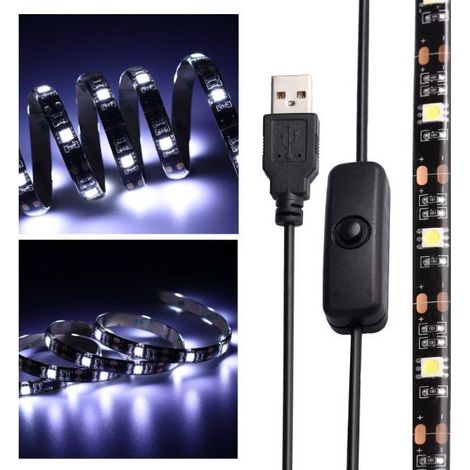 KIT TV STRISCIA STRIP LED USB RGB PER RETROILLUMINAZIONE 90CM L5 6.48W 5V Fredda