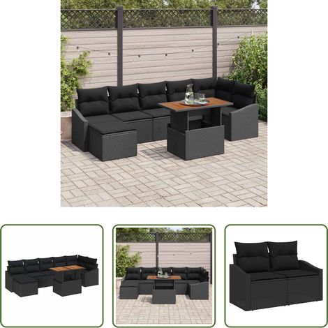 Poly rattan - Ensemble de salle à manger pour jardin 8 pcs Noir et Marron (1/5)