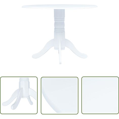 The Living Store Table à manger Blanc 106 cm Bois d'hévéa massif - Table À Manger - Table Ronde - Table Blanche - Table En Bois - Meubles De Salle À Manger (1/5)