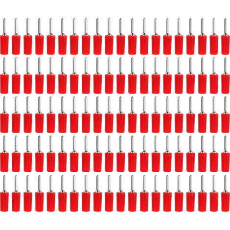 100 connecteurs mâles à fiche banane, broches droites en laiton nickelé, plaque frontale à ressort interne J.10001, 2 mm, rouge. (1/5)