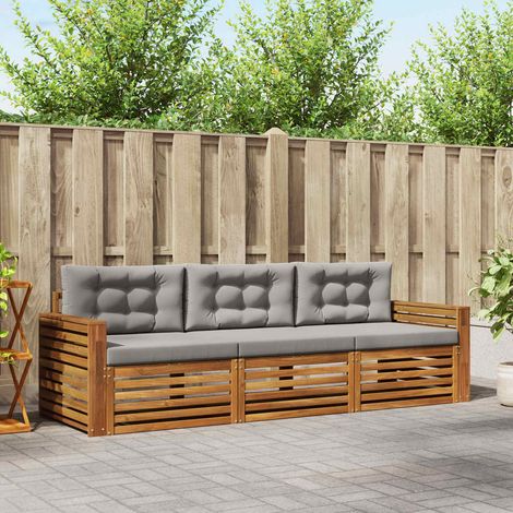 vidaXL Outdoor-Sofagarnitur mit Kissen 3 pcs Natürlich und Hellgrau (1/5)