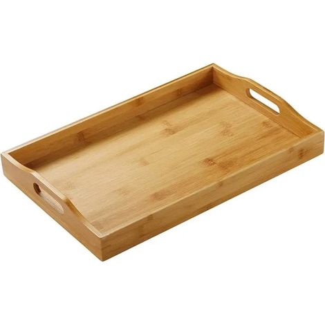 Plateau de service rectangulaire, plateau en bois avec poignées (1/5)