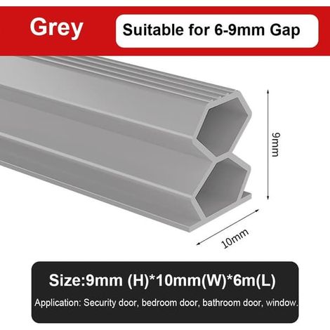 6 m Türdichtungsstreifen, Fensterdichtung, Zugluftstopper, Grau, 9 mm x 10 mm x 6 m (1/5)