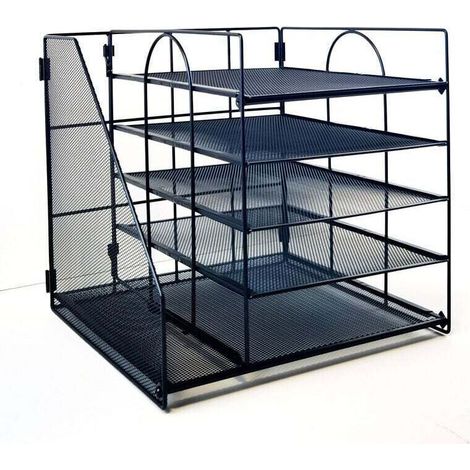 Boîte de rangement de bureau à 5 niveaux - Système d'organisation de bureau avec porte-documents - Tiroirs à papier - Rangement pour fournitures de bureau et documents - Noir