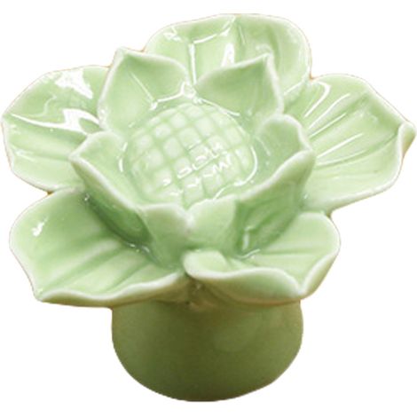 Bouton de porte en céramique Lotus vert, poignée de tiroir et placard, tirage pour meuble et armoire (Vert) (1/2)