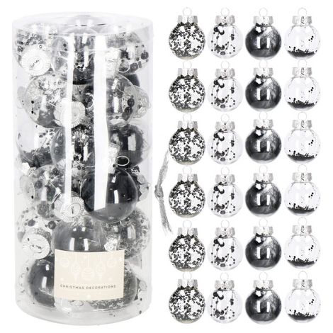 Bombki navideñas 24 unidades. 5 cm transparentes con relleno negro. (1/5)