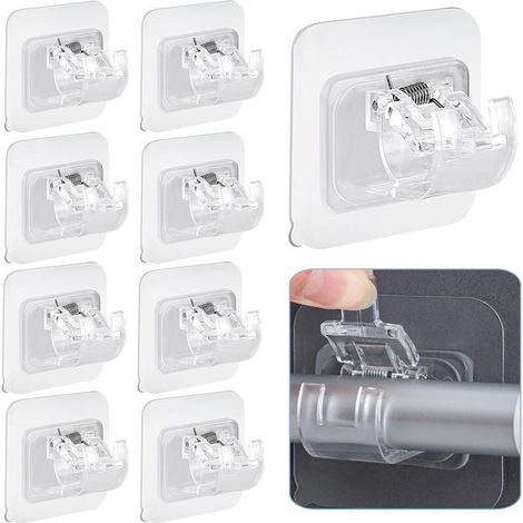 Lot de 10 supports de tringle à rideaux auto-adhésifs, supports de tringle réglables sans clous, crochets pour porte-serviettes, supports de rideaux pour salon, chambre, salle de bain (1/3)