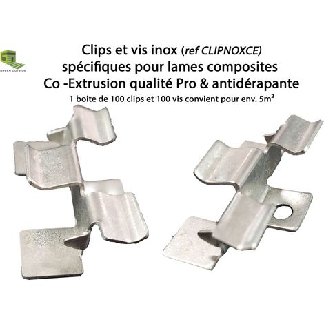 Boite de 100 clips et vis inox pour lames de terrasse anti-dérapantes – Adapté aux lames Green Outside – Résistant aux intempéries (1/3)