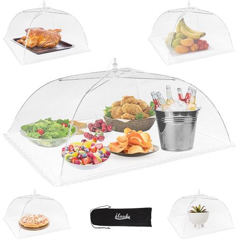 5 zanzariere pieghevoli in tessuto a rete, 100 x 60 cm, 3 misure, per casa, barbecue, picnic e attività all'aperto, bianche (1/5)