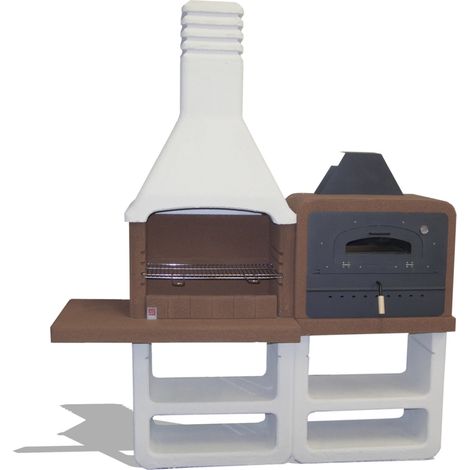 barbecue a legna o carbonella in cemento sarom fuoco "portofino" 194x64x228,5 cm