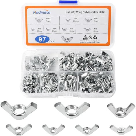 97 Pièces Écrou Papillon, Écrous à Oreilles M3/M4/M5/M6/M8/M10/M12, Wing Nuts Ecrou a Ailetteécrous à Ailettes Outils De Fixation Pour Machines, Meubles, Equipements (1/5)