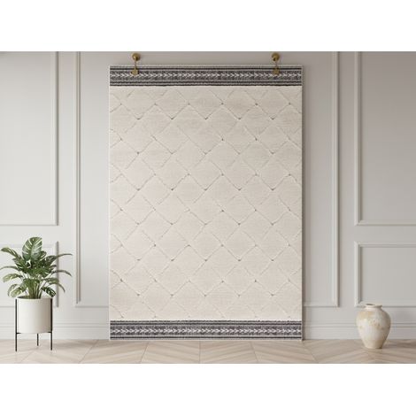 BOBOCHIC - Tapis poils ras ROMAIN motif graphique 120x170 Beige (1/5)