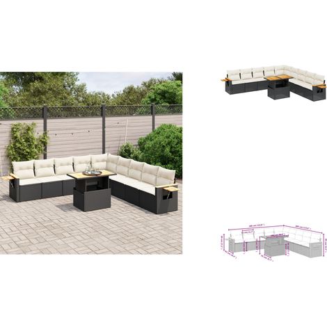11-tlg. Garten-Sofagarnitur mit Kissen Schwarz Poly Rattan - Gartenmöbel - Gartensorte - Lounge Set - Outdoor Möbel - Rattan Gartenmöbel (1/3)