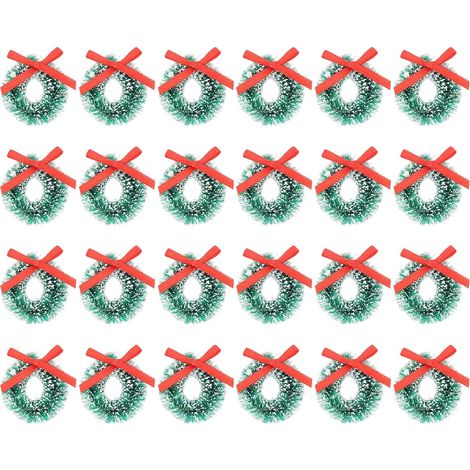 48 Pièces Mini Couronnes de Noël Vertes avec Noeud Rouge Décorations Suspendues pour Fenêtre Porte Cheminée Tables et Armoires Ornements Festifs Intérieurs (1/5)