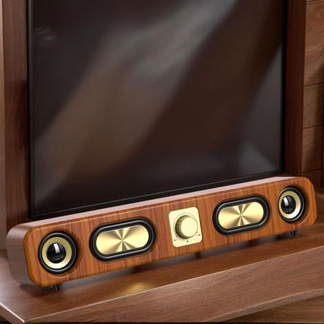 JSSEVN - Altavoz Bluetooth vintage con sonido envolvente, batería de 2400 mAh, sistema de audio de 4 canales, compatibilidad con USB/TF/AUX, 10 horas de autonomía (madera). (1/5)
