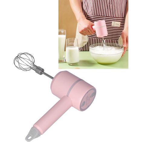 Kabelloser elektrischer Mixer – Boot – 18650 USB-Akku – 150-W-Motor – 3 Geschwindigkeitsstufen – Abnehmbare Zubehörteile aus Edelstahl 304 – Rosa – 2 Rührstäbe – Für Pasta, Eier, Püree, Sahne – Leicht (1/5)