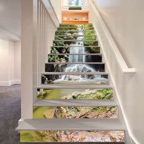 13 Pcs/Set 3D Natural Landscape Of Waterfalls Self Adhesive Stair Stickers Peel And Stick Stair Riser Decals Waterproof Home Decor Staircase Decal Stair Mural Stickers (1/5)