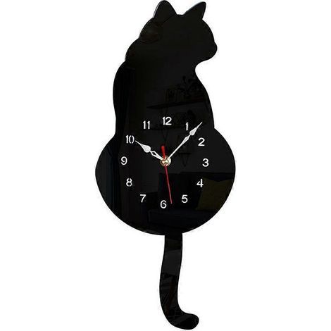 Horloge murale à pendule Chat Noir, Horloge Chat, Horloge Chat à queue mobile, Chat qui se balance, Horloges murales fantaisistes et amusantes (1/5)