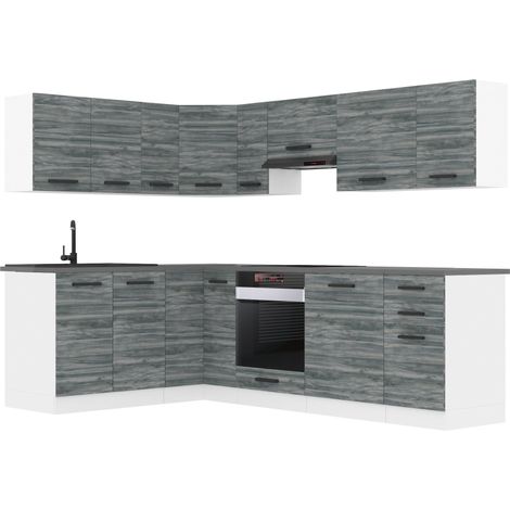 Belini Cuisine Equipee Complete Janet Muebles de Cuisine Complets. L-Forme Cuisine. Cuisine Complete sans Plan de Travail, chêne Glamour (1/3)