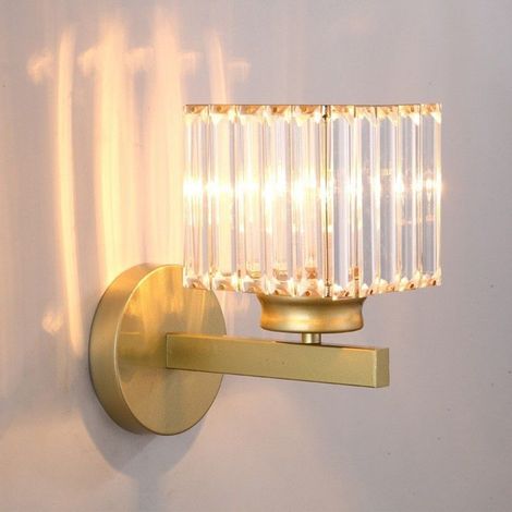 Applique Murale en Cristal LED, Luminaire Abat-jour Moderne Industriel, Lampe E27 pour Salon Couloir Salle de Bain Chambre à Coucher Doré Carée (1/5)
