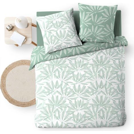 Douceur D'Intérieur – Housse de couette réversible 260 x 240 cm – 100 % coton 57 fils/cm² – Design imprimé allover sauge – Lavable en machine 40°C (1/5)