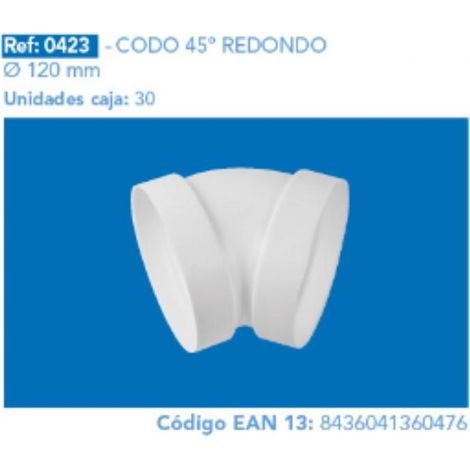 FPLUS codo redondo 45º 120 mm , Codo pvc evacuacion de gases.