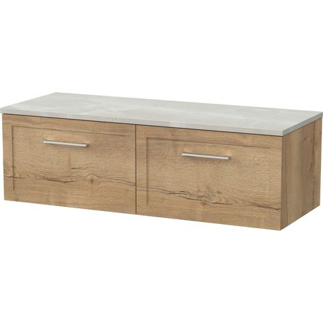 Stonnall Traditional Wall Hung 1 Drawer Vanity Unit with Laminate Worktop, 1200mm, Autumn Oak