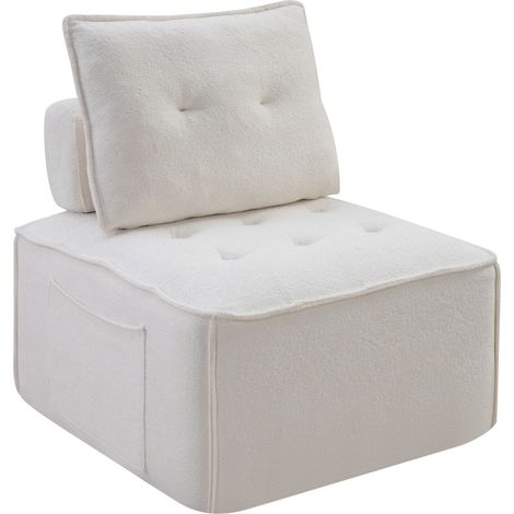 Fauteuil-canapé modulable sans accoudoirs, canapé de sol spacieux et profond en bouclette avec dossier amovible, poche latérale et coussin latéral, pouf capitonné monobloc pour salon, chambre ou appar (1/5)