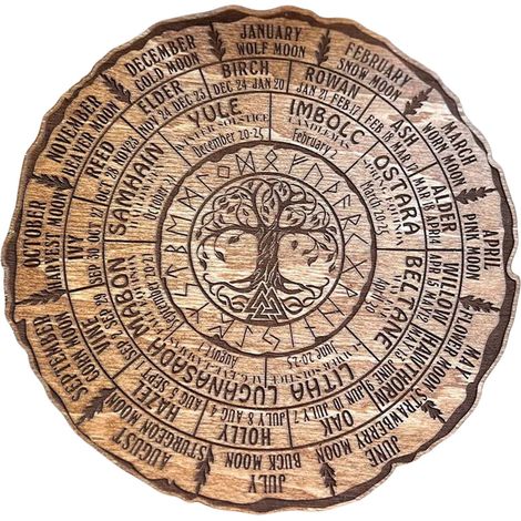 Calendrier de bureau en bois en forme d'arbre celtique, idéal pour la maison, le bureau ou comme cadeau d'anniversaire. Livré avec un support. Petite taille (environ 12 cm). (1/4)