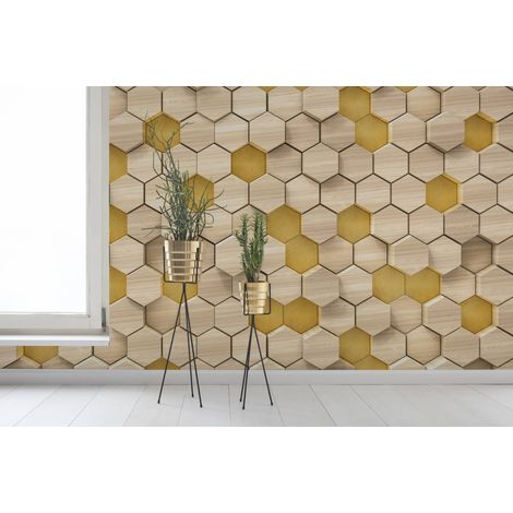 papier peint panoramique hexagone beige et jaune - Sanders & Sanders (1/4)