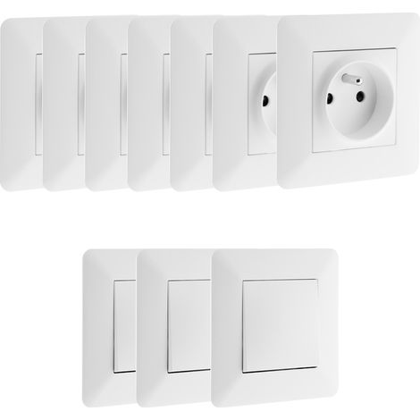 Zenitech – Lot de 7 prises 2 pôles + terre 16A – 3 va et vient – Blanc – Bornes automatiques – Puissance max 2300W sous 230V
