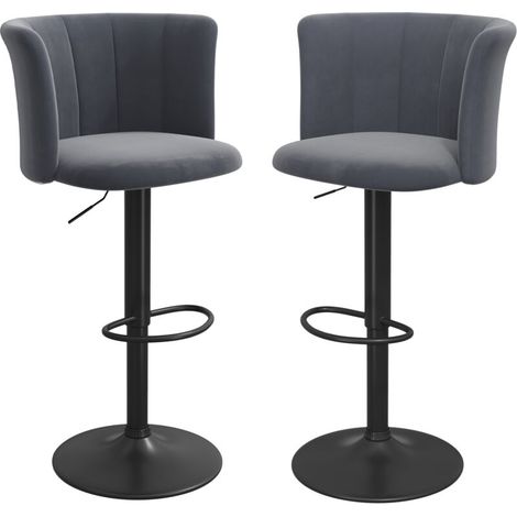 Chaise de bar Lot de 2 Tabouret de Bar en velours 88-108cm Gris foncé (1/5)