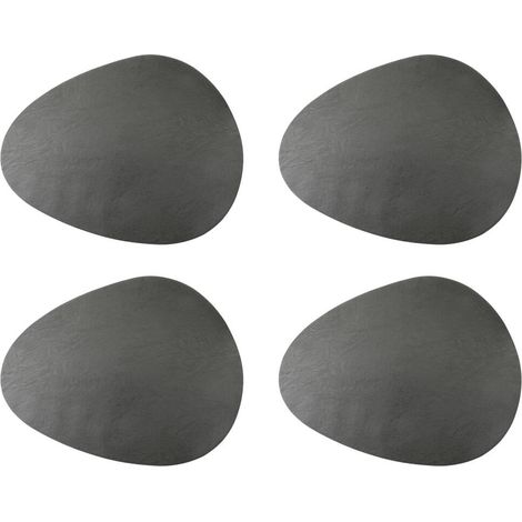 Mikasa Tischsets de Pebble Shaped Synthetic Leather, Set de 4 Grey Dining Placemats, 38cm x 30cm Table Protectors de