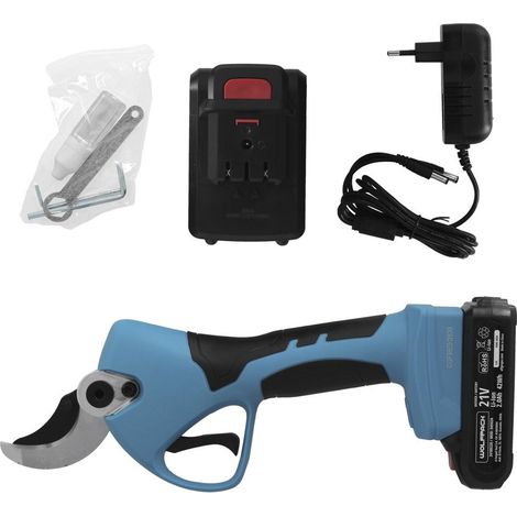 Akkubetriebene Gartenschere (1050 W, 21 V) mit gummiertem Griff zum Schneiden bis Ø40 mm (inkl. Batterien und Koffer)