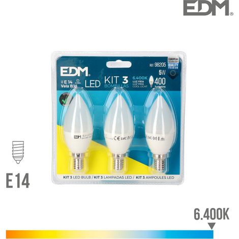 E14 5W 400lm 6400K LED-Kerzenlampen-Set - Kaltes Licht - EDM - Ref 98205