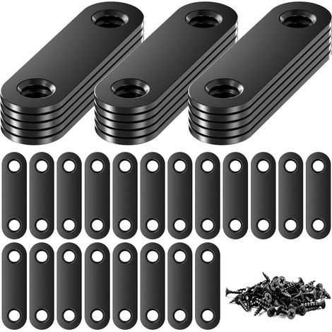 Lot de 35 connecteurs plats noirs en acier inoxydable, plaque perforée et vis, 56 x 16 x 1,8 mm, angle plat en métal pour chaises (1/5)