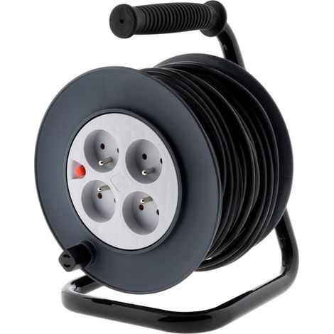 Zenitech – Enrouleur électrique 4 prises 25m H05VV-F 3G1,5mm² – Puissance 3200W – Système de sécurité thermique – Pour chantiers humides