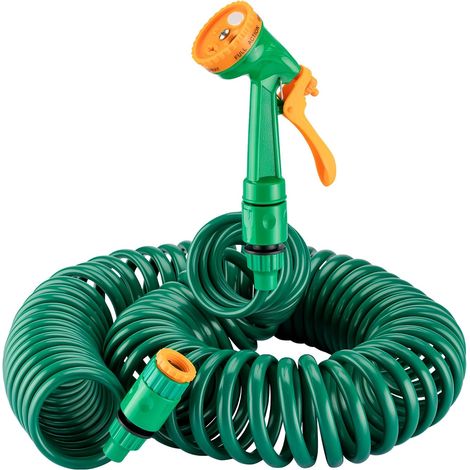1 Tuyau d'arrosage en spirale, 15 m, Extensible, Buse 5 modes, Raccord universel, Jardin et Maison (1/5)