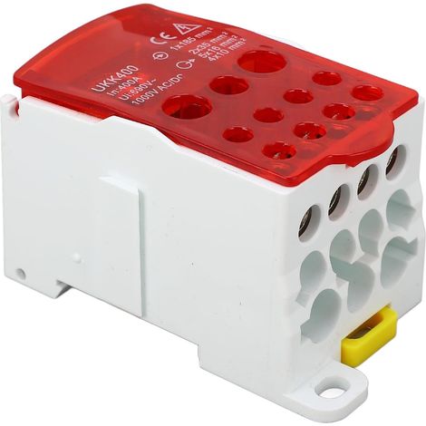Bornier, UKK-400A 690V Boîte De Jonction, Bornier Rail Din, Boîte De Distribution De Terminal C45 Unipolaire Type Rail, pour Armoires De Distributio armoires Haute Tension (Rouge) (1/5)