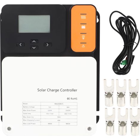 Régulateur de charge solaire MPPT 40A, protection contre surcharge et décharge, sécurité renforcée, contrôleur de panneau solaire pour batterie 12V 24V (1/5)