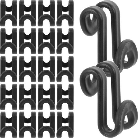 50 Ganchos de Conexión en Plástico Negro Forma S, Superficie Lisa (1/5)