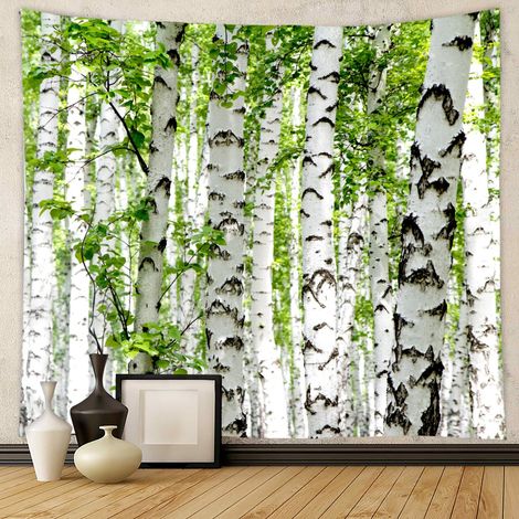 Tapisserie Chambre Parentale, Tapisserie Panoramique Chambre Bouleau Blanc Tapisserie Panoramique Foret Vert Blanc pour Coucher Dortoir 210x140cm (1/5)