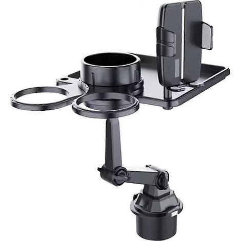 Plateau extensible multifonctionnel avec porte-gobelet, support pour téléphone et plateau repas pour les repas en déplacement, en voiture ou au travail. (1/5)