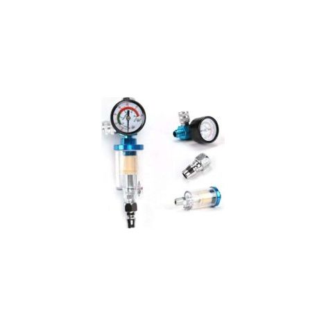 Regulador de presión de aire Mini de 1/4", manómetro de pulverización con filtro de agua en línea - Crezuo (1/3)